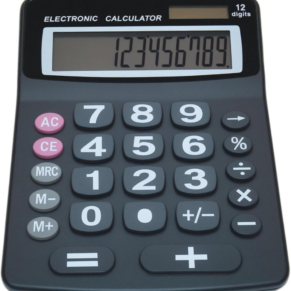 Lily' Home Jumbo 12 Digit with Solar Power, Large LCD Display - Desktop Calculat